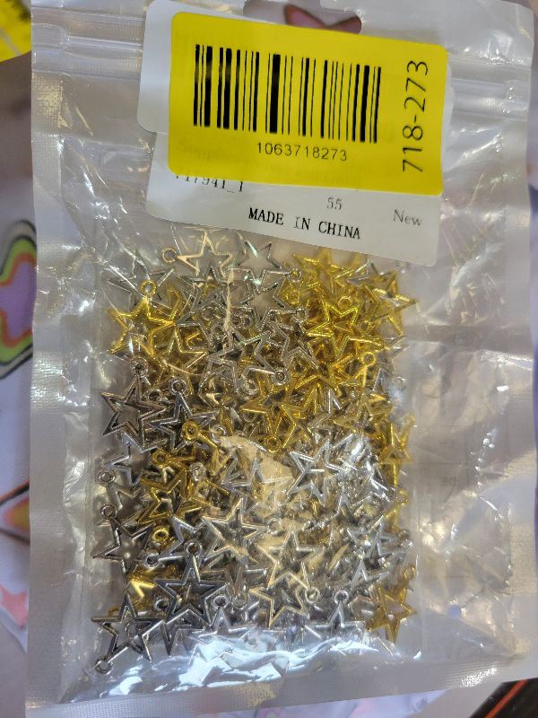 Photo 1 of 150 PCS Star Charms, Mini Metal Star Charms Hollow Stars Pendant Charm Small Pentagram Pendant Charm for DIY Necklace Earring Bracelet Keychain Jewelry Making Craft Supplies (Silver and Gold)