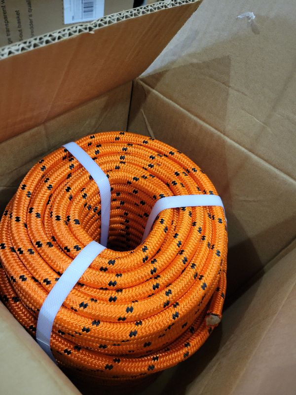 Photo 1 of 1/2 Inch Polyester Arborist Rope Double Braid Nylon Pulling Ropes Orange 200 Feet