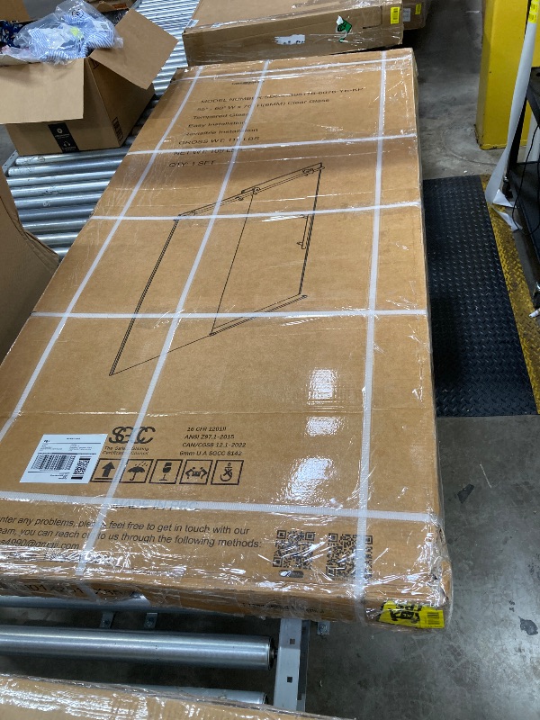 Photo 1 of ***Missing hardware and the shower rod is cut into smaller size***KPUY Frameless Shower Door, 56-60" W x 76" H Sliding Glass Shower Door, 1/4" (6mm) Thick Tempered Clear Glass with Explosion-Proof Film Nano Coating, Stainless Steel Hardware, Brushed Gold*