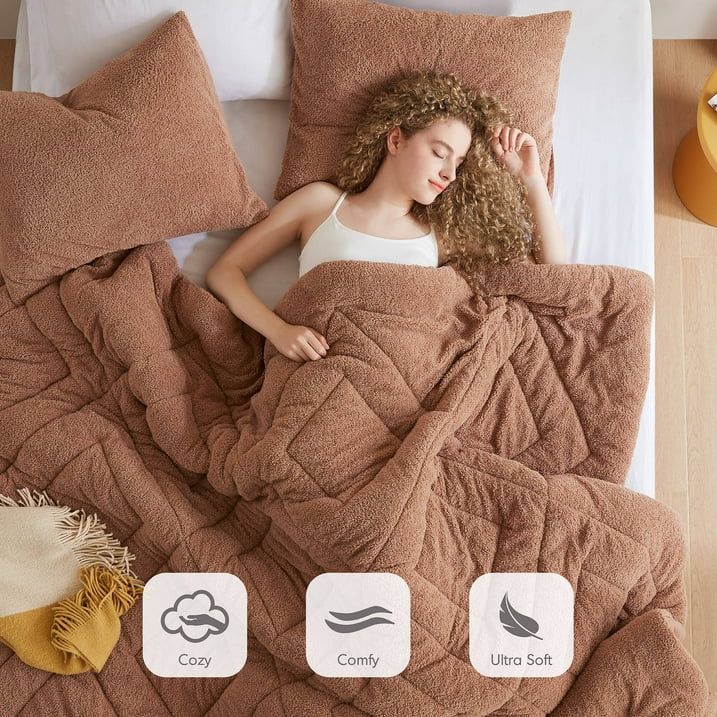 Photo 1 of Comforter Bed Set with Pillow Shams, Brown soft