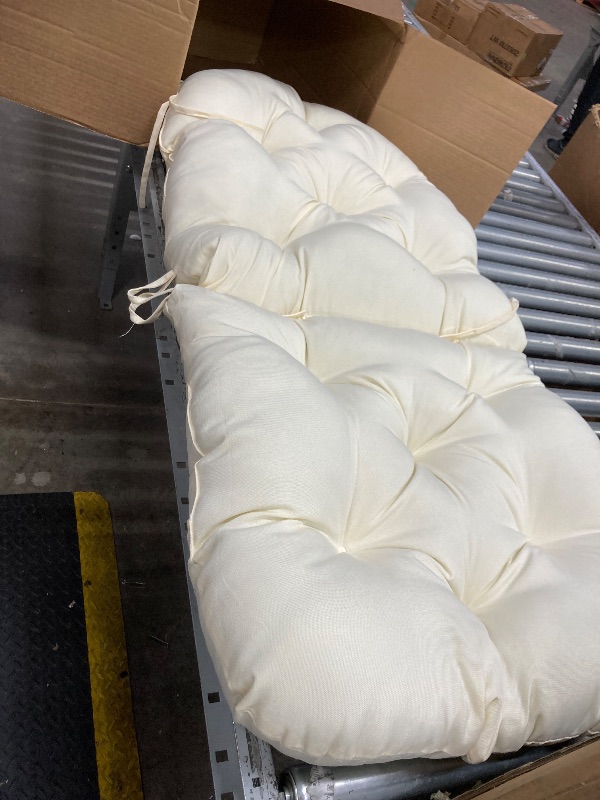 Photo 1 of ? Bench Cushion Patio Loveseat – Thick Outdoor 44" x 19" Seat Pad for Porch Swing, Garden, Deck, Balcony, RV, Indoor & Outdoor Benches – Durable, Stylish & Comfortable with Ties ????, Cream