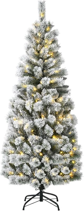 Yaheetech 6ft Snow Flocked Pre-lit Christmas Tree with 250 Warm White ...