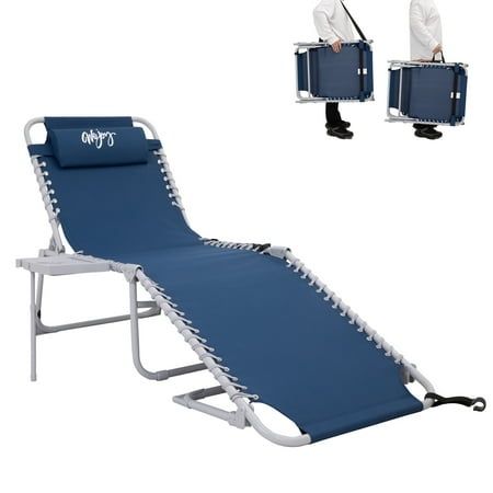Photo 1 of #WEJOY Chaise Lounge Chair 5-Positions Adjustable Folding Beach Chair with Side Table & Pillow & Detachable Pocket Beach Lawn Recliner Reclining Sea