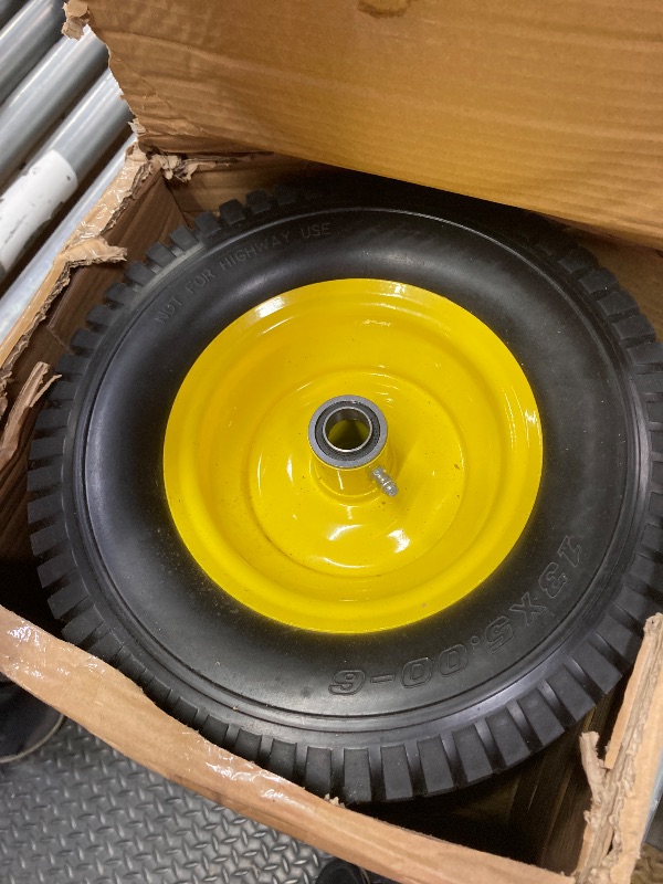 Photo 1 of ***Parts missing- no bushings***R-PRO (2-Pack) 13x5.00-6 Flat Free Tire and Wheel Set - Replacement Riding Lawn Mower Solid Front Tire and Rim - with 3"-6" Offset Hub and 3/4" or 5/8" Bearings, Turf Treads with 400 lbs Load***Parts missing- no bushings***