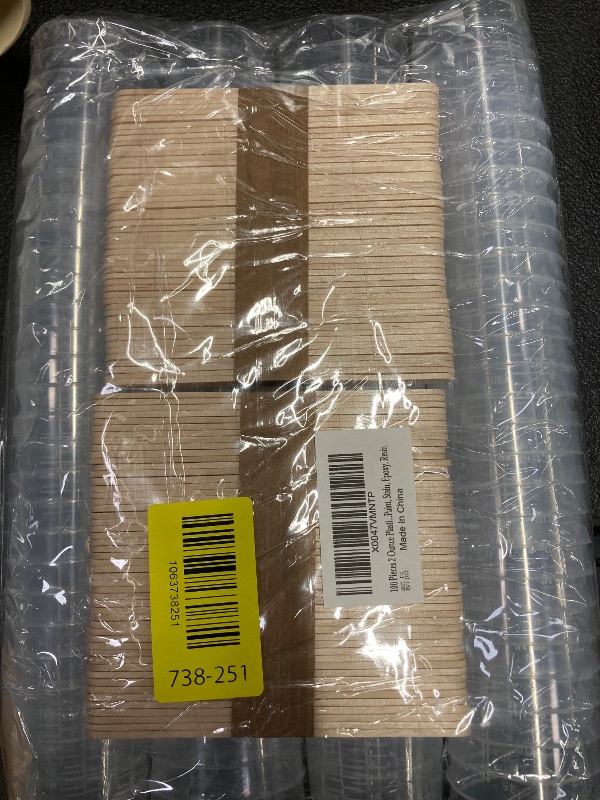 Photo 1 of 100 Pieces 2 Ounce Plastic Graduated Cups 60 ml Transparent Scale Cups with 100 Pieces Wooden Stirring Sticks for Mixing Paint, Stain, Epoxy, Resin