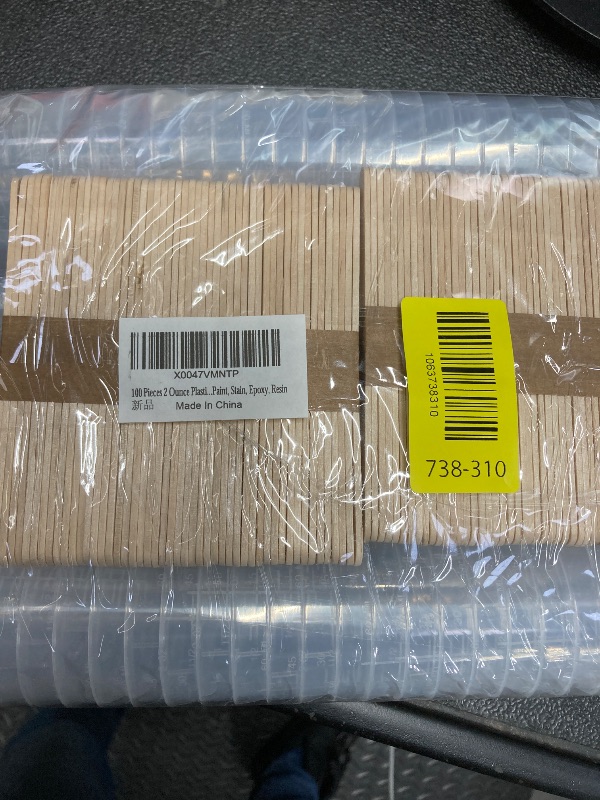 Photo 1 of 100 Pieces 2 Ounce Plastic Graduated Cups 60 ml Transparent Scale Cups with 100 Pieces Wooden Stirring Sticks for Mixing Paint, Stain, Epoxy, Resin