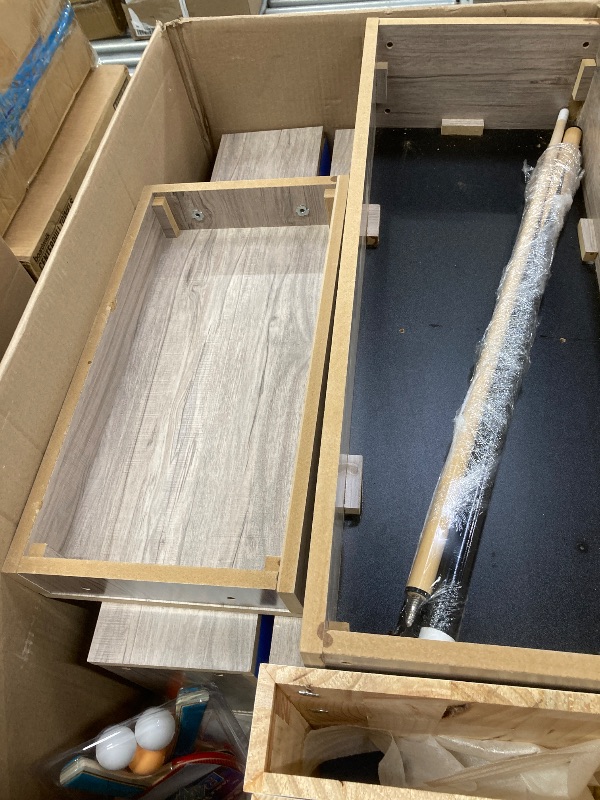 Photo 1 of 7FT 3-in-1 Pool Table with Dining Top & Table Tennis | Convertible Billiard Table for Home Game Room | Complete Set with Cues, Balls, Ping Pong Paddles, Net & Rolling Storage Caddy | Wood Grain Finish