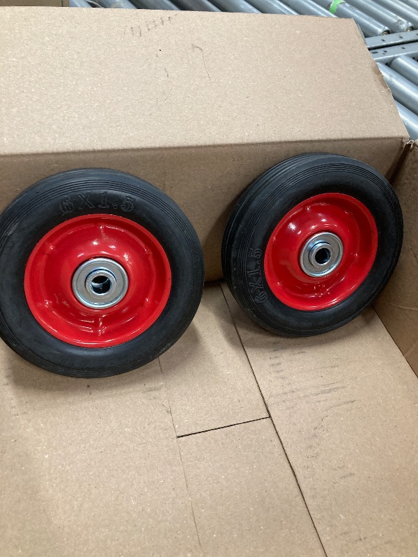 Photo 1 of (2-Pack) AR-PRO 6” x 1.5” Flat Free Solid Rubber Wheel Assemblies - Replacement Hand Truck Wheels with Ball Bearings and 1/2” Bore Hole Diameter - Heavy-Duty Solid Rubber Wheels 132 lbs Load Capacity