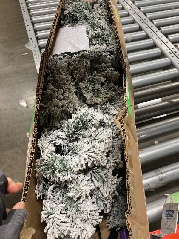 Photo 1 of ***It's used, it's missing a part, and it's not known if it works 100%.**** 4FT Pre-Lit Flocked Christmas Tree with 360 Branch Tips, Snow Artificial Xmas Tree with 100 LED Lights for Holiday, Outdoor, Indoor, Home