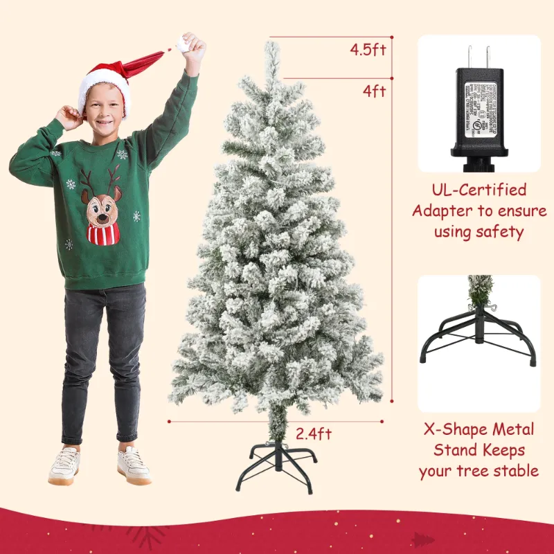 Photo 1 of ***It's used, it's missing a part, and it's not known if it works 100%.**** 4FT Pre-Lit Flocked Christmas Tree with 360 Branch Tips, Snow Artificial Xmas Tree with 100 LED Lights for Holiday, Outdoor, Indoor, Home