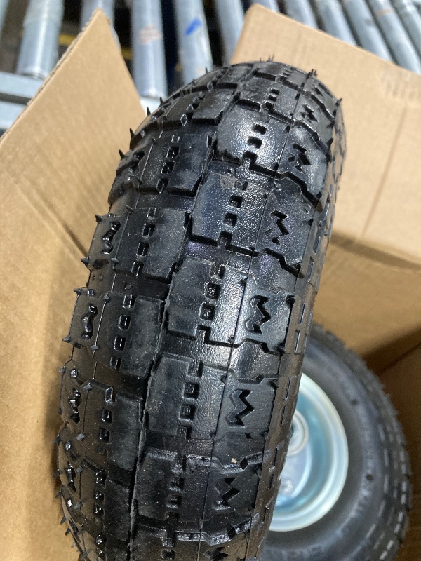 Photo 1 of (2 Pack) RRQ 10 Inch Pneumatic Wheel 4.10/3.50-4 Tire, 10" Pneumatic Wheels with 5/8" Bearings,2.2" Offset Hub for Garden Cart, Hand Truck, Lawn Cart, Mower