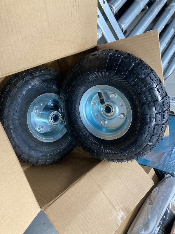 Photo 1 of (2 Pack) RRQ 10 Inch Pneumatic Wheel 4.10/3.50-4 Tire, 10" Pneumatic Wheels with 5/8" Bearings,2.2" Offset Hub for Garden Cart, Hand Truck, Lawn Cart, Mower