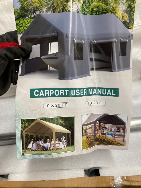 Photo 1 of *Missing part A* *Part B* DEXSO Carport 13'x20' Heavy Duty Portable Garage, 1.0 mm Steel Poles & 180 g PE Waterproof Canopy, with Front & Rear Doors, 2 Side Doors, and 4 Windows, for Pickup Truck, and Boat, White