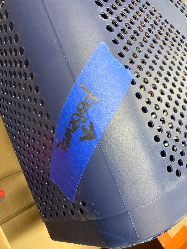 Photo 1 of *Cracked at bottom* Mind Reader Slim Laundry Hamper with Lid, 60L Clothes Basket, Ventilated Plastic, Navy