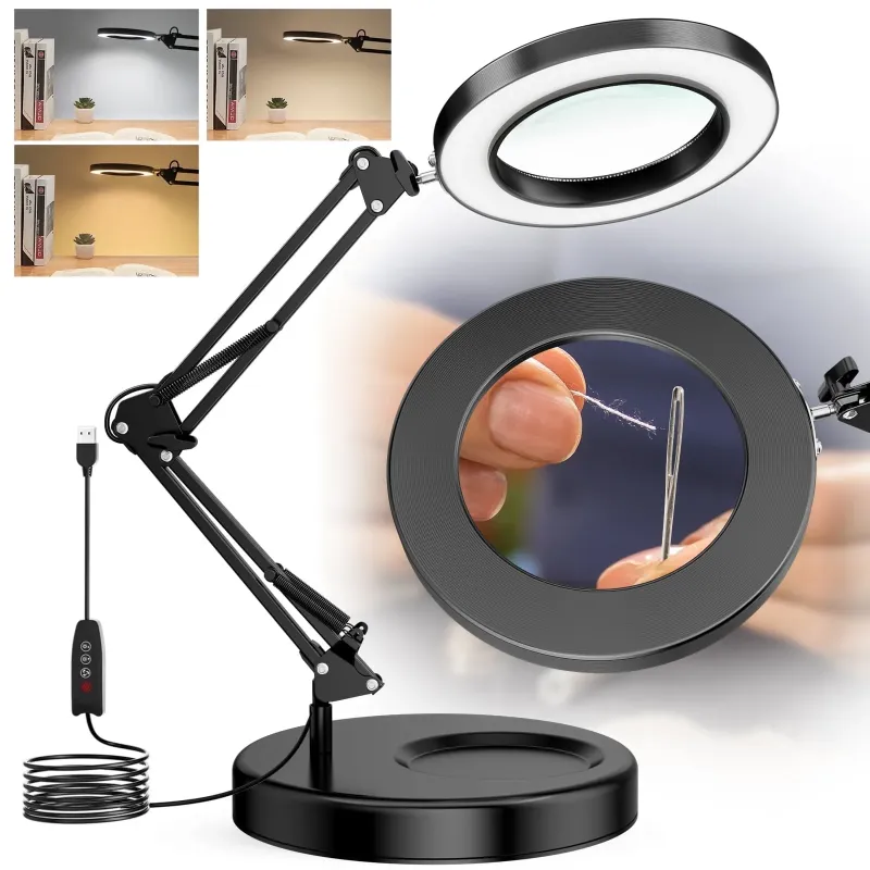 Photo 1 of Magnifying Glass with Light,Light Magnifier Desk Lamp with Stand,Hobby Light Hand Free with 3 Color Modes, 72 LEDs-Hands Free Magnifiers Desk Lamp for Close Work, Repair, Reading, Crafting