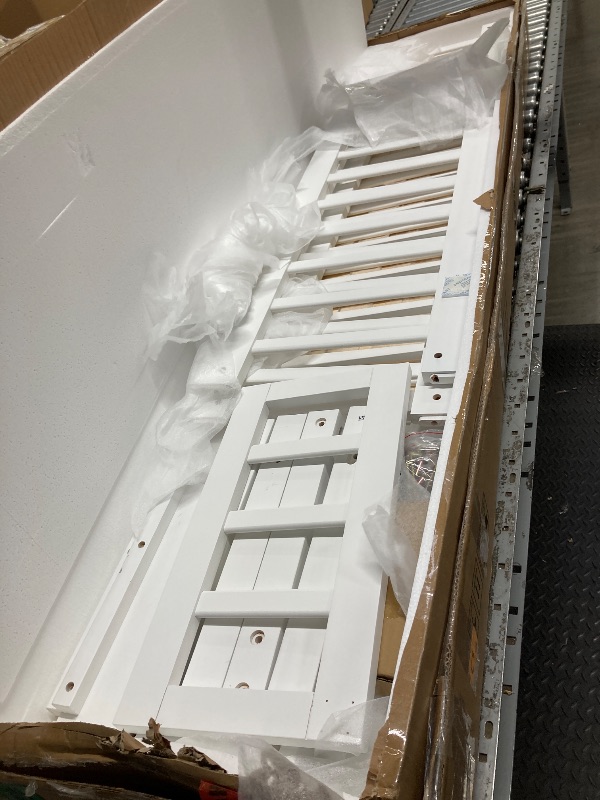 Photo 1 of *Chipped* i-POOK Full Size Floor Bed for Children, Solid Wood Montessori Bed Frame with Fence & Door Montessori Floor Bed with Safety Guardrails for Girls and Boys, White (with Bed Slats)