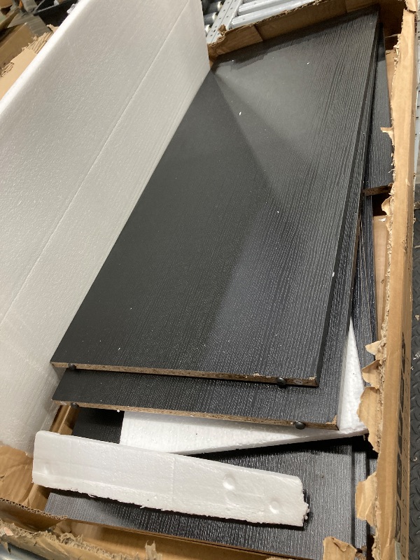 Photo 1 of *Chipped corners* HOMCOM Media Cabinet, 4-Tier Stereo Cabinet, Record Player Stand with Vinyl Record Storage, Adjustable Shelves, Tempered Glass Doors and Cable Management, Distressed Black