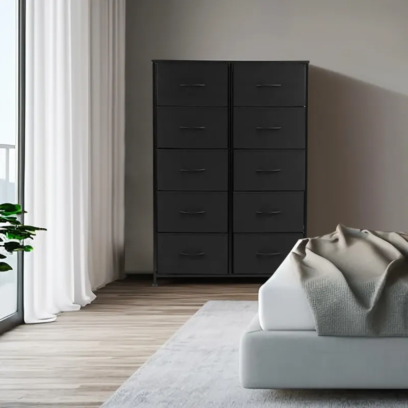 Photo 1 of *No Fabric Drawers/Missing hard wear/Just framework* EDX 10 Drawer Dresser, Wide Chest of Drawers Nightstand Storage Tower Storage Fabric Dresser with Wood Top for Living Room, Bedroom, Hallway, Black