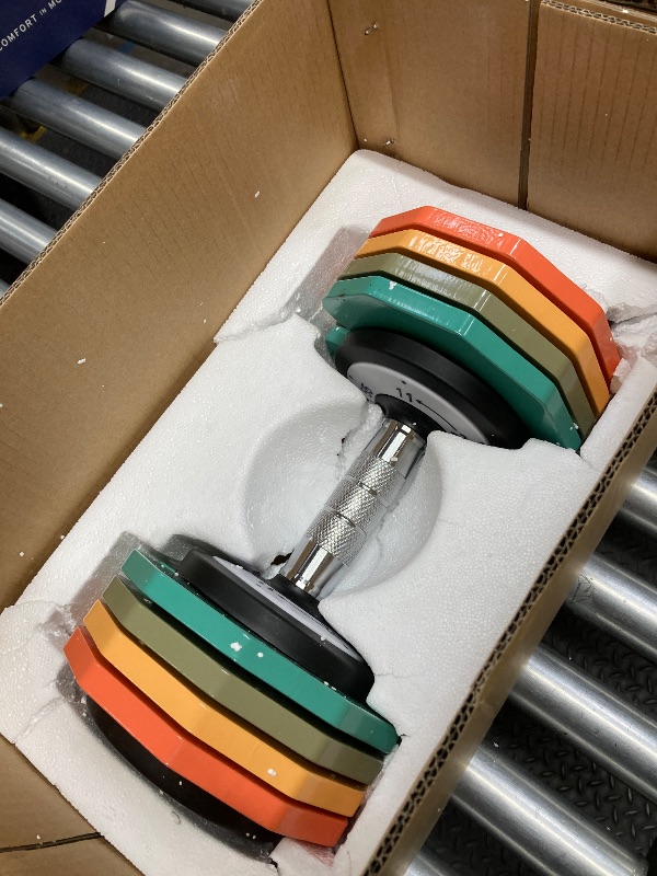 Photo 1 of *HEAVY* EOAT Adjustable Dumbbells Single, 55LB 5 in 1 Free Adjustable Dumbbell Set with Anti-Slip Handle & Rainbow-colored Weight Plates for Home Gym, Weight Set for Women Men (55LBS Single)
