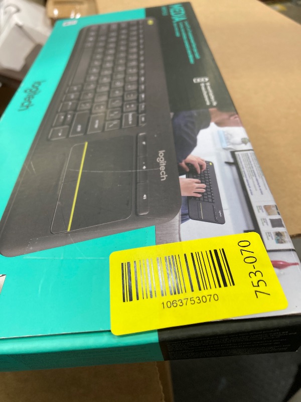 Photo 1 of **MISSING DONGLE**Logitech K400 Plus Wireless Touch TV Keyboard with Easy Media Control and Built-in Touchpad, HTPC Keyboard for PC-Connected TV, Windows, Android, ChromeOS, Laptop, Tablet - Black