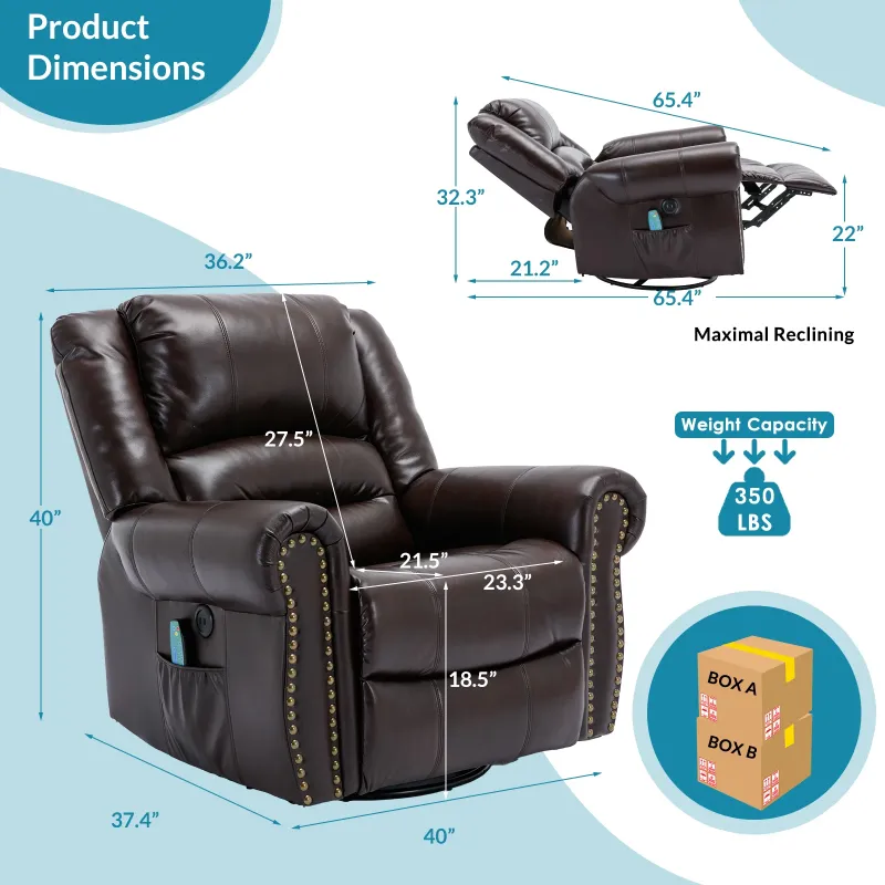 Photo 1 of ***color beish***OUINCH Manual 360° Swivel Rocker Recliner Chair with USB Ports, Faux Leather, Dark 
