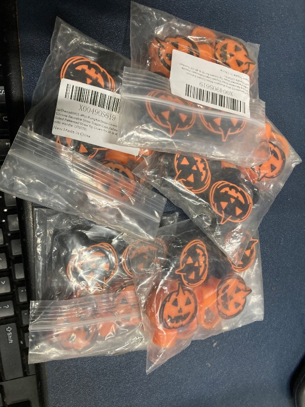 Photo 1 of ***5 PACK&***JarThenaAMCS 4Pcs Pumpkin Straw Covers 0.4 Inch Silicone Reusable Straw Topper Caps Halloween Double Sided Patterned Straw Tip Covers for 30 & 40 OZ Tumbler with Handle, Orange, Black