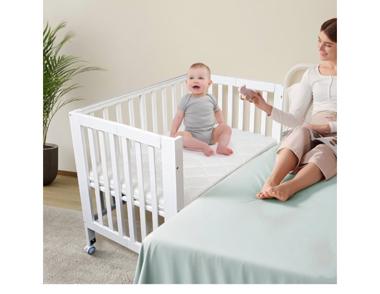 Photo 1 of **********PHOTO REFERENCE******** Portable Baby Bedside Bassinet,Foldable Mini Crib,and Mattress Included,Heights Bassinet Bedside Sleeper,2025 Wood Baby Bed,White