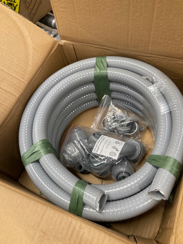 Photo 1 of (1 inch Dia * 25 Feet) Yariwiz Flexible Electrical Conduit Liquid Tight PVC Conduit Kit with 3 PCS Coupling, 3 PCS Elbow and Strap, Sealtight Seal Flex Liquidtight Wire Outdoor Non Metallic Grey