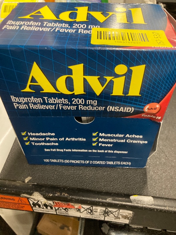 Photo 1 of *****Factory seal*****

Advil Pain Reliever and Fever Reducer, Pain Relief Medicine with Ibuprofen 200mg for Headache, Backache, Menstrual Pain and Joint Pain Relief - 50x2 Coated Tablets