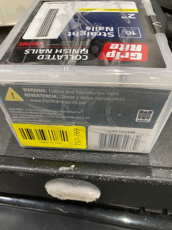 Photo 1 of ****Factory Seal****
Grip-Rite GRF1624M, Collated Finish Nail 16GA, 2", Galvanized, 4,000 Nails, Plastic Tub, Job Pack