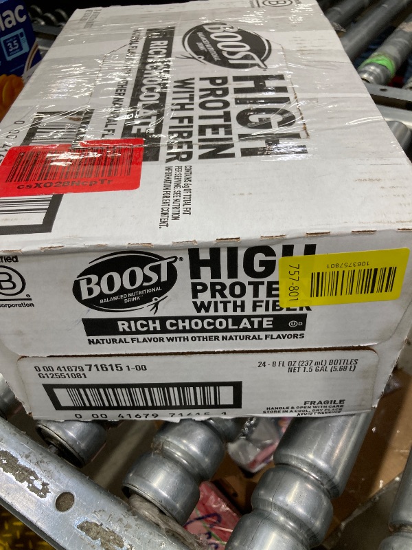 Photo 1 of ****30 sep 2026****
BOOST High Protein with Fiber Ready to Drink Complete Nutritional Drink, Rich Chocolate, 8 fl oz Bottle, 24 Pack