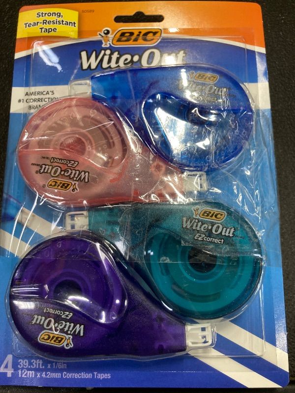 Photo 1 of 2 BIC Wite-Out Brand EZ Correct Correction Tape, 19.8 Feet, White Correction Tape, Fast, Clean and Easy to Use Tear-Resistant Tape Office or School Supplies