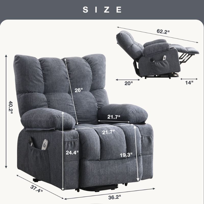 Photo 1 of ***(SELLING AS IS -PARTS MISSING)*** JONPONY Power Lift Recliner Chair for Elderly with Heat and Vibration Massage Recliner Chair with USB Charge Port for Living Room- Infinite Position, Side Pocket,Blue