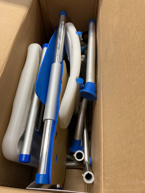 Photo 1 of **BACKREST HAS DAMAGE-SEE PICS**Bluelog Sliding Shower Chair with Padded 360° Swivel Seat, 330lbs Tub Transfer Bench, Non-Slip Arms, Safety Belt, Adjustable Height for Elderly & Disabled Inside Shower