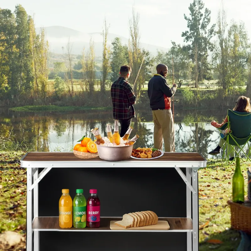 Photo 1 of 
Ktaxon 39" Foldable Bar Table, Mobile Bar with 3-Tier Shelves & Carry Bag - Perfect for Events, Parties, Camping, Picnics, Tradeshows, and Both Outdoor/Indoor Use (Comes with Black Skirt, Woodgrain)
