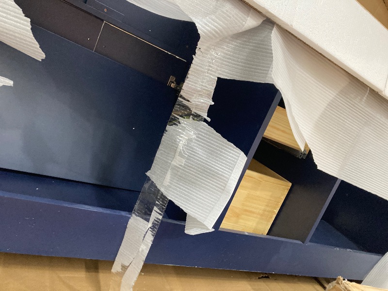 Photo 1 of **MISSING COUNTER TOP***Beckett 72 Inch Double Bathroom Vanity in Dark Blue, White Cultured Marble Countertop, Undermount Square Sinks, Matte Black Trim