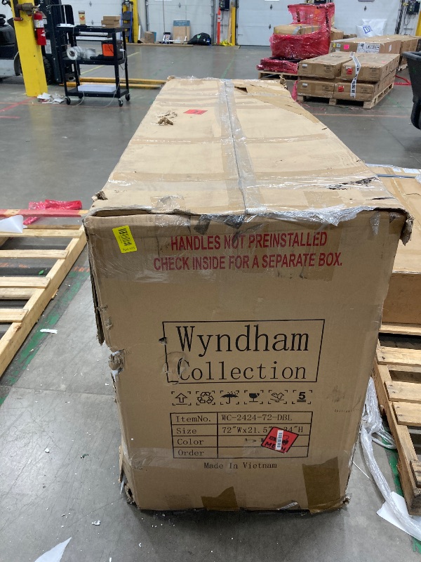 Photo 1 of **MISSING COUNTER TOP***Beckett 72 Inch Double Bathroom Vanity in Dark Blue, White Cultured Marble Countertop, Undermount Square Sinks, Matte Black Trim