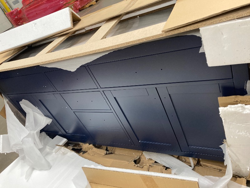 Photo 1 of **MISSING COUNTER TOP***Beckett 72 Inch Double Bathroom Vanity in Dark Blue, White Cultured Marble Countertop, Undermount Square Sinks, Matte Black Trim