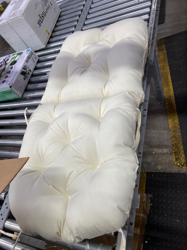 Photo 1 of ? Bench Cushion Patio Loveseat – Thick Outdoor 44" x 19" Seat Pad for Porch Swing, Garden, Deck, Balcony, RV, Indoor & Outdoor Benches – Durable, Stylish & Comfortable with Ties ????, Cream