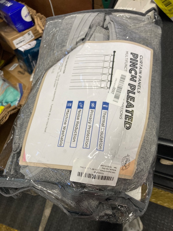 Photo 1 of 100% Blackout Shield Linen Look Textured Pinch Pleated Curtains Blackout Drapes 96 Inch Long 2 Panels Set, Faux Linen Blackout Curtains for Bedroom & Living Room, 40" W x 96" L, Dark Grey