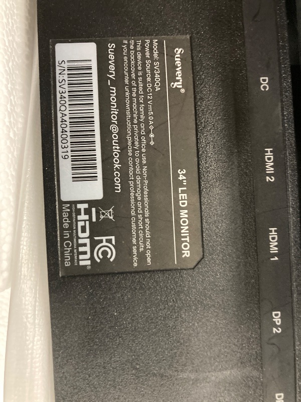 Photo 1 of **FOR PARTS ONLY** HAS SCREEN ISSUES - FUNCTIONAL BUT FLICKERS**

Suevery 34" Ultrawide Curved Gaming Monitor - 165Hz, WQHD/3440x1440P, 1500R, HDMI/DP, Black