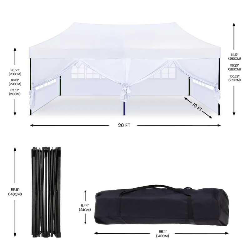 Photo 1 of ***It's used, missing a part, and very dirty; its functionality is unknown. It is non-refunda***GVDV 10' x 20' Pop up Canopy Tent Party Tent Outdoor Event Instant Tent Gazebo with Removable Sidewalls and Carry Bag, White