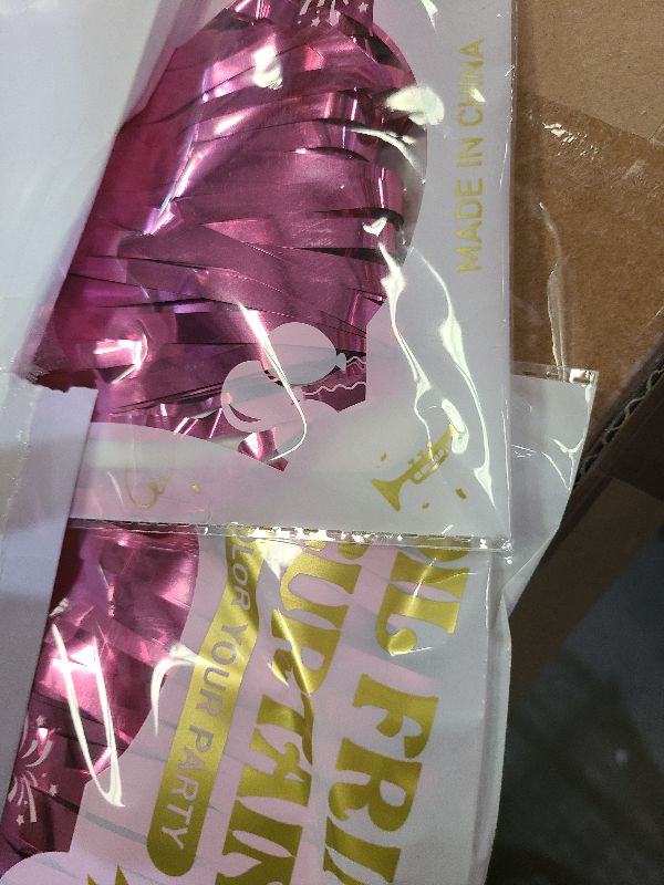 Photo 1 of 2 Pack Pink Party Decorations, 3.28 FT x 7.05 FT Pink Backdrop, Metallic Tinsel Backdrop Fringe Curtains Backdrop Curtains, Photo Backdrop Party Supplies Birthday Party Decorations