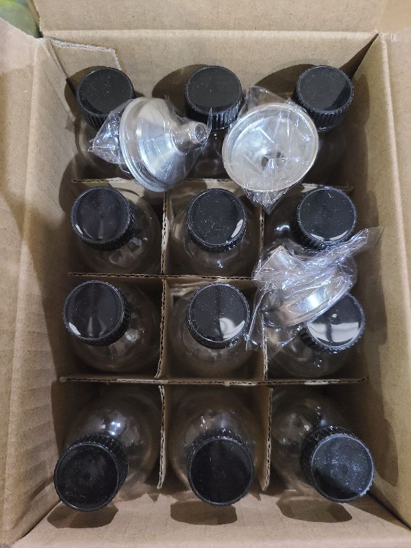 Photo 1 of 12 Pack, 2 oz Small Clear Glass Bottles w/Lid & 3 Funnels - 60ml Boston Shot Bottles for Health, Immunity, Potion, Wellness, Sample, Ginger, Juice - Mini Personal Care & Beauty Travel Bottle