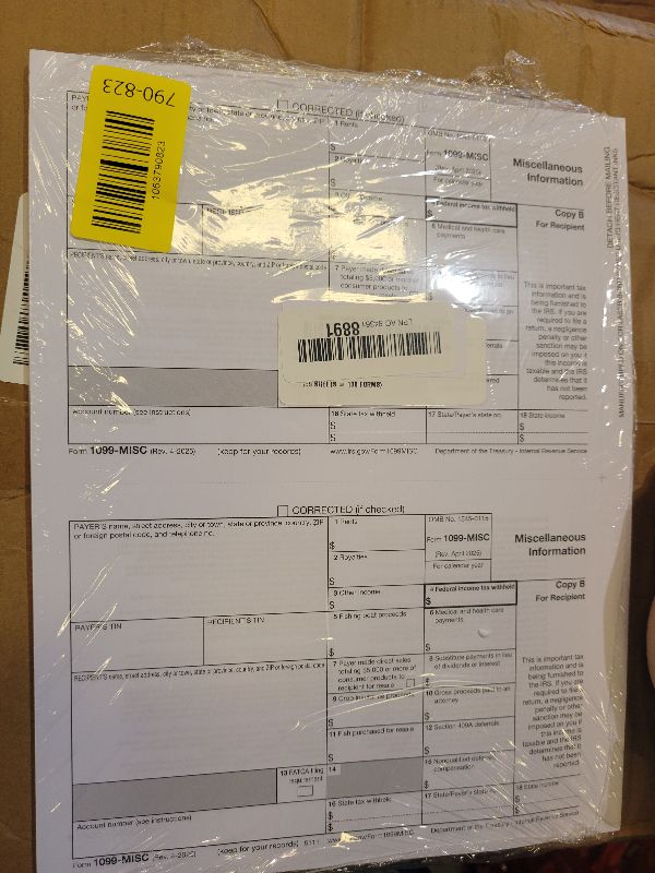 Photo 1 of 1099 MISC Laser 'Copy B' Recipient 2025, 50 Recipients of Laser MISC COPY B Forms, Compatible with QuickBooks and Accounting Software, 25 sheets