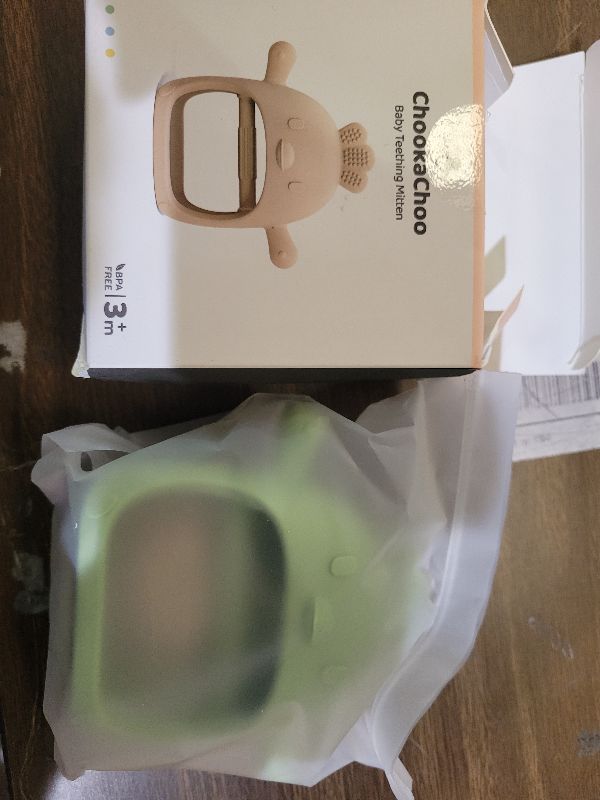 Photo 1 of 2 Pack Baby Teething Toy Silicone Teething Mitten for Babies Over 3 Months Anti Dropping Wrist Hand Teethers Baby Chew Toys for Sucking Needs, BPA Free (Green & Caramel)