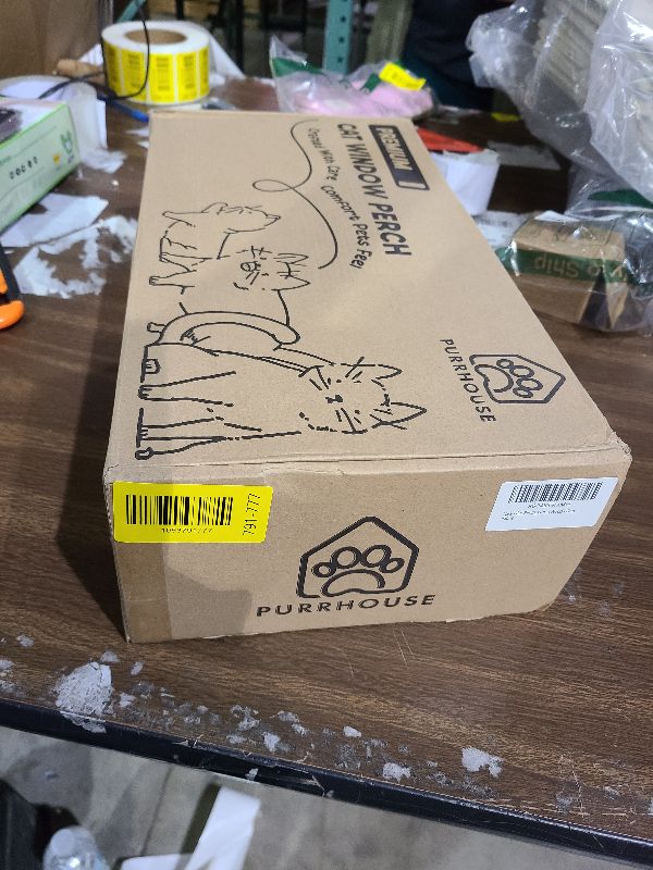 Photo 1 of [Ready to Gift] PURRHOUSE Cat Window Perch with Cushion Bolster and Cool Pad, Cat Hammocks for Windows with Wood & Robust Metal Frame for Large Cats, Beds for Windowsill, Bedside and Cabinet,24''W