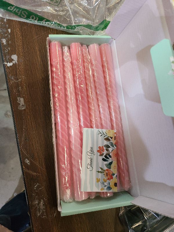 Photo 1 of 10 Inch Gradient-Pink Spiral Taper Candle Set, 6 Pack Unscented Dripless Candlesticks for Wedding, Holiday Décor, and Festive Dinners