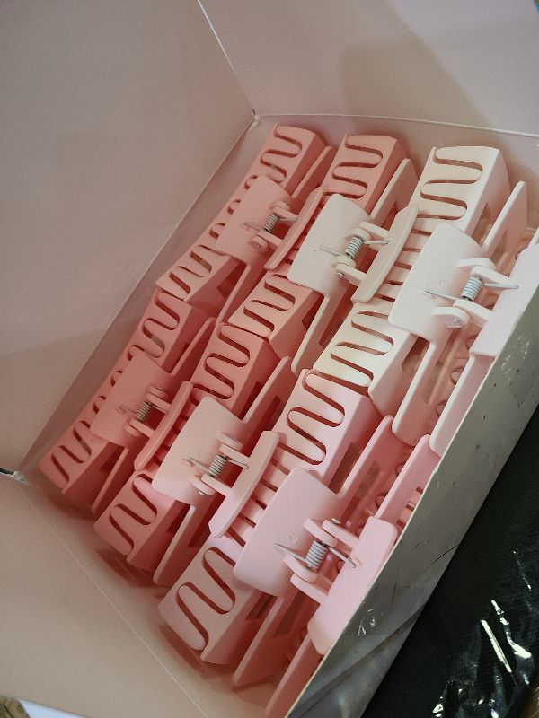 Photo 1 of 12 Pcs Pink Large Square Hair Claw Clips for Women, 4.3-Inch Matte Rectangle Claw, Strong Hold Non-slip Hair Clips for Thick & Thin Hair