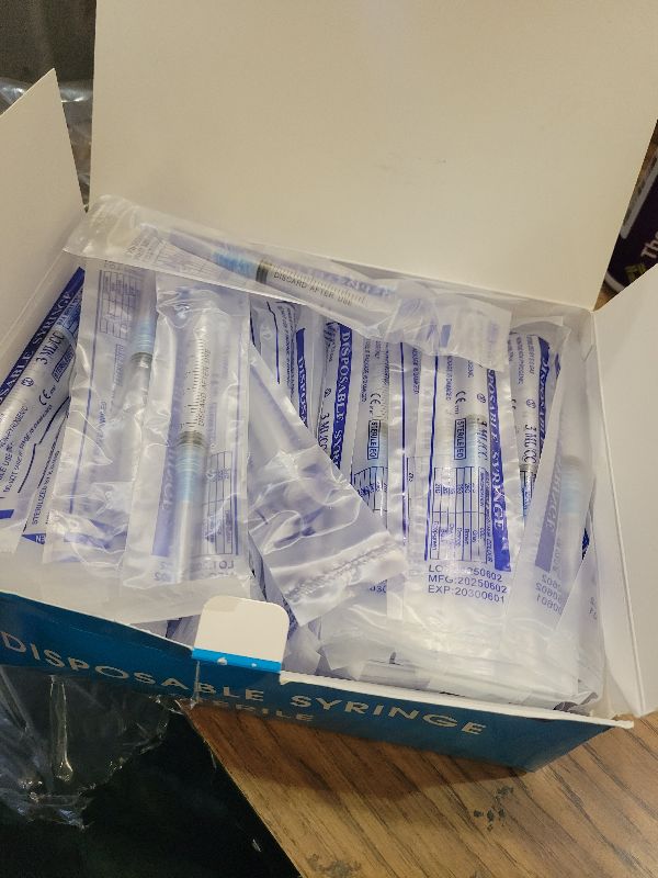 Photo 1 of 100 Pack 3ml Syringes with Needle-23Ga 1 Inch Needle with Luer Lock, Individually Sealed Packaging